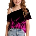 thumbnail image 2 of SGFCWSX Girls T Shirts One Shoulder Short Sleeve Graphic Print Casual Loose Fit Fashion Summer Tops for Kids Hot Pink Size 7, 2 of 9