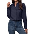 thumbnail image 2 of Siliteelon Women's Button Down Dress Shirts Cotton Long Sleeve Blouse Classic Fit Work Business Casual Tops Navy Blue, 2 of 7