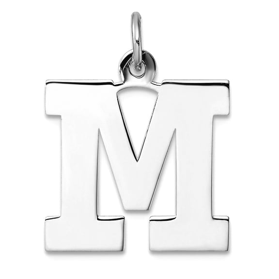 Large 925 Sterling Silver Rhodium Plated Block Letter M Initial Charm 23.26x17.11mm Wide 0.45mm Thick Pendant Necklace f