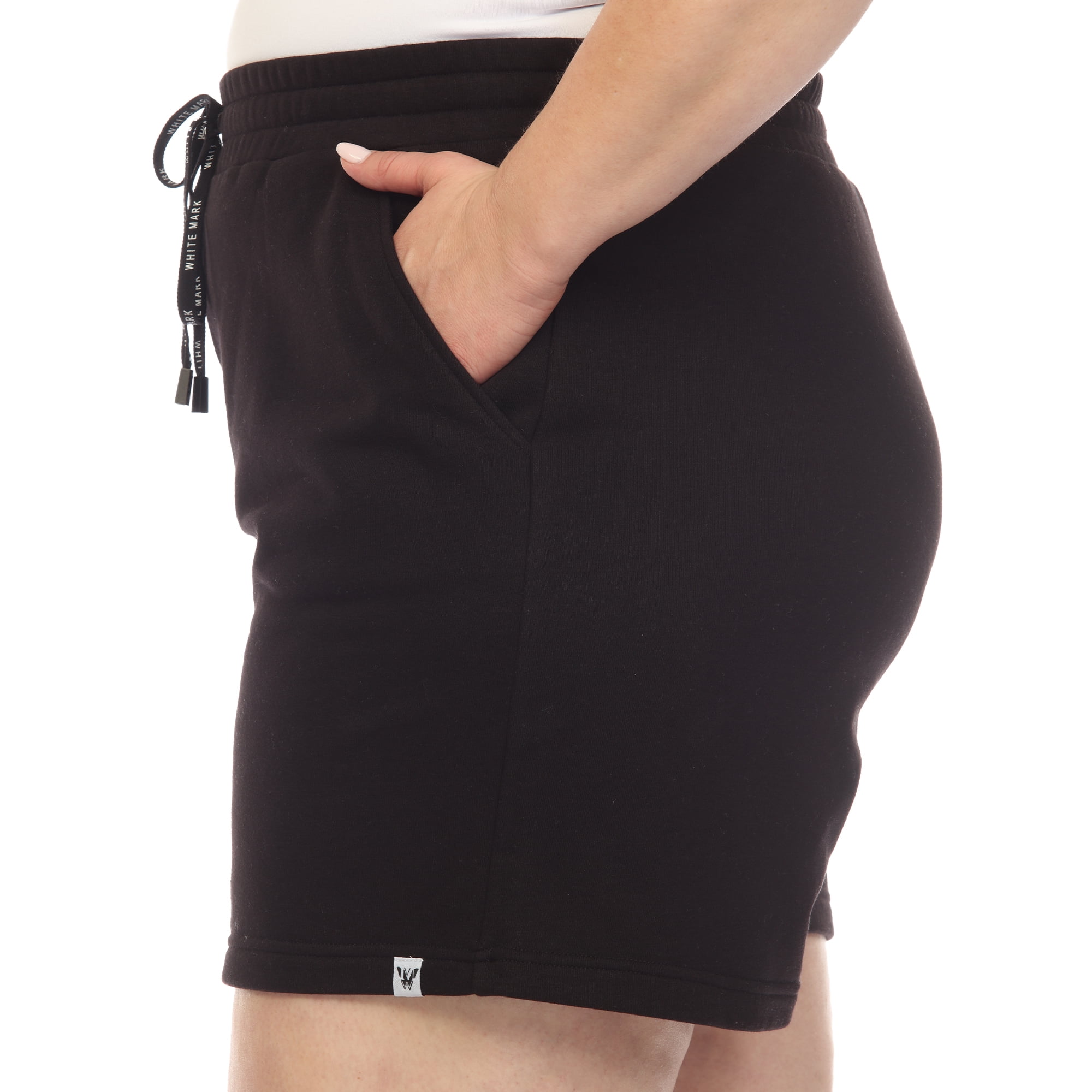 White Mark Women's Plus Size Super Soft Drawstring Waistband Sweat Shorts