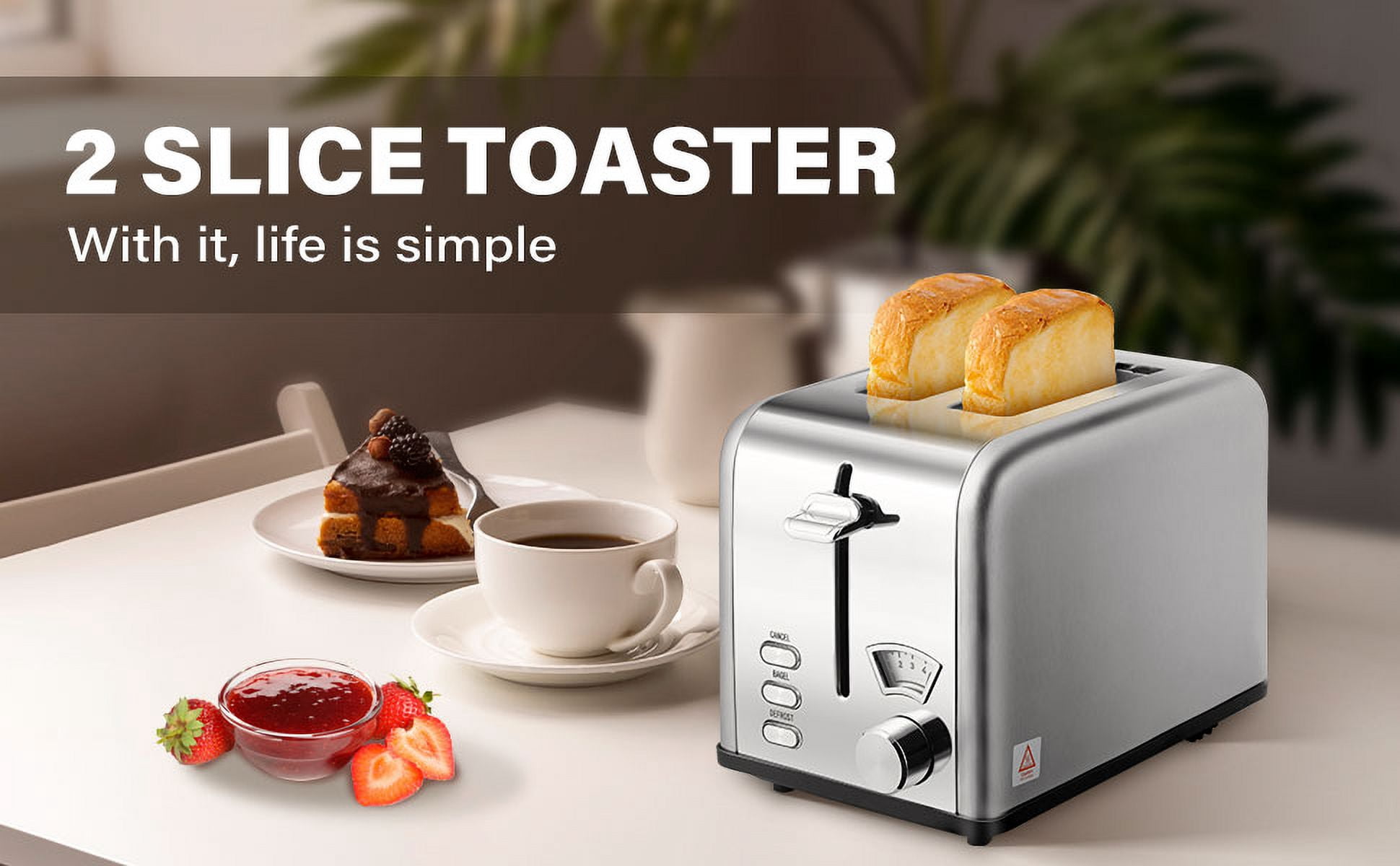 Wehilion 2-Slice Toaster with 1.5 inch Wide Slot, 5 Browning Setting and 3 Function: Bagel, Defrost & Cancel, Retro Stainless-Steel Style, Toast Bread Machine with Removable Crumb Tray, Silver