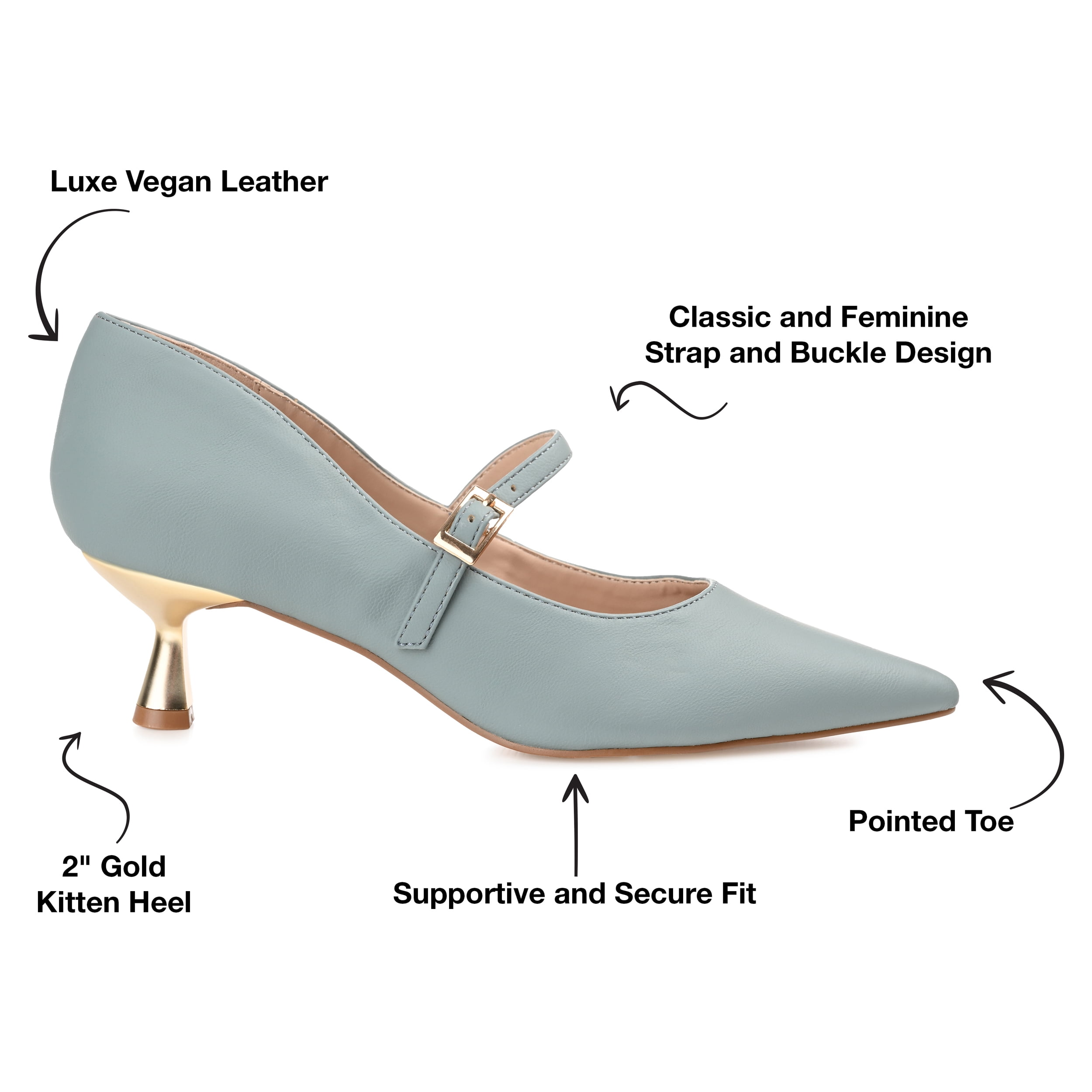 Journee Womens Manza Kitten Heel Mary Jane Pointed Toe Pumps, Widths Available