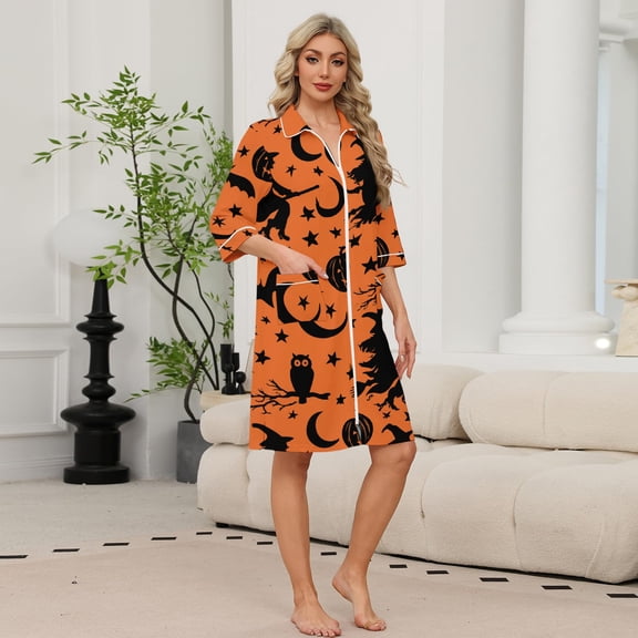 Women's Robes Above Knee 3/4 Sleeve Bathrobe Lightweight Easy Zip-Up House Coat Duster Nightgown with Pockets