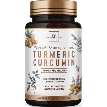 Turmeric Curcumin Supplement with 95% Curcuminoids, Organic Turmeric & Ginger 1750mg, BioPerine Black Pepper for Best Absorption, Nature's Vegan Joint Support, Non-GMO, Bottled in USA - 360 Capsules