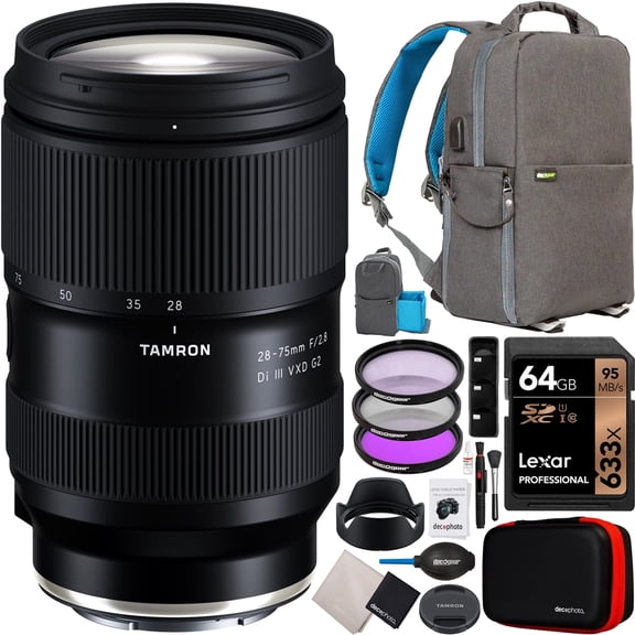 Tamron 28-75mm F/2.8 Di III VXD G2 Lens for Sony E-Mount Full Frame Mirrorless Cameras Model A063 Bundle with Deco Gear Photography Backpack   UV Polarizer FLD Filter Kit   64GB Card and Accessories
