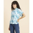 thumbnail image 6 of MoomayaWomens PrintedShort Sleeves Top,Mandarin Collar Everyday Viscose Top, 6 of 8
