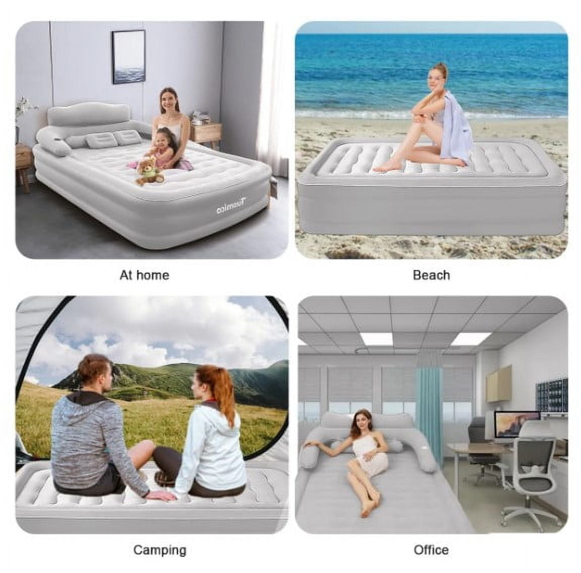 LHUAI, 19In Queen Air Mattress  With Headboard, High-Rise Inflatable Air Mattress With Built In Pump, 600lb Weight Capacity, For Guest Home Camping Travel, Grey