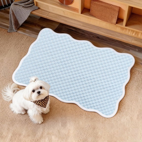 Pet Gel Ice Mat Breathable Quilted Dog Cat Cooling Pad with Wave Edge Machine Washable Heat Relief Cushion for Small Medium Large Dogs Cats Summer Indoor Outdoor Use
