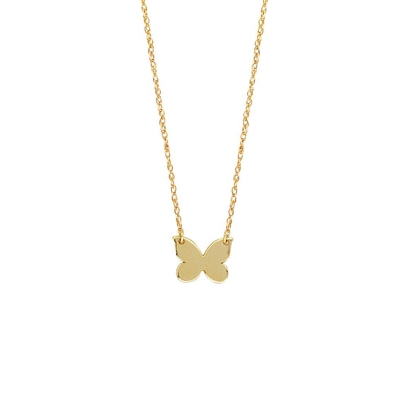 14k Yellow Gold Adjustable Mini Butterfly Cut Out Necklace Rope Spring Ring Closure - 18 Inch