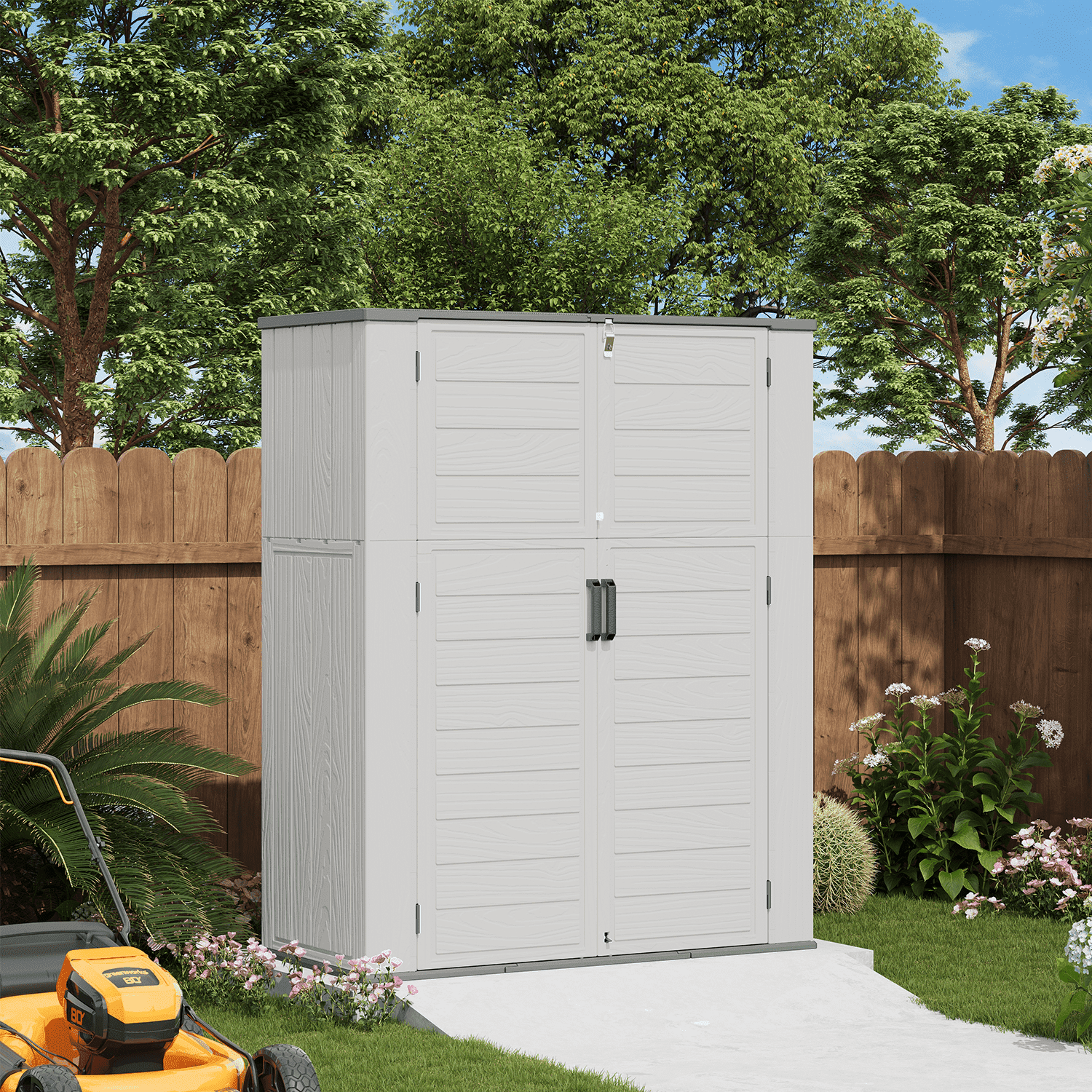 LazySunsets Waterproof Resin Gardening Supplies Storage Shed, 5.8 ft x 4.7 ft x 2.2 ft, White