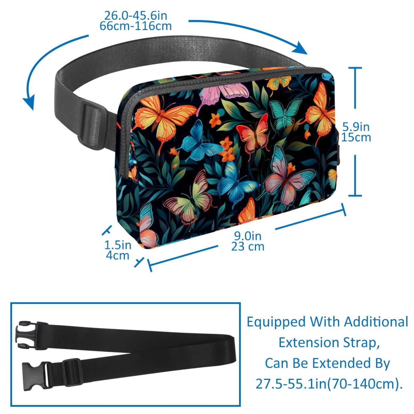 Butterfly Lightweight, Adjustable Fanny Pack with Extension Strap - Unisex Money Belt Waist Bags