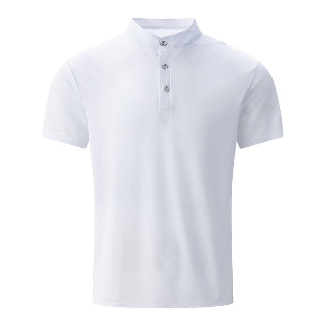 pstuiky camiseta de hombre, Blusa/camisa informal de cuello redondo y botones de color liso para hombre, de moda de verano camisas casuales para hombre xxxl
