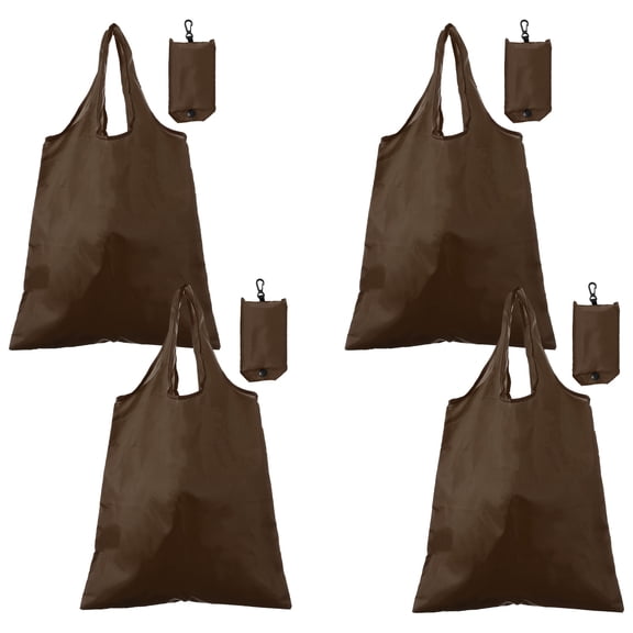 Uxcell 4 Pack Foldable Travel Bag with Handles, Lightweight Polyester Fabric Reusable Grocery Bags, Washable Shopping Tote Pouch for Women & Men Travel Beach Storage, Brown