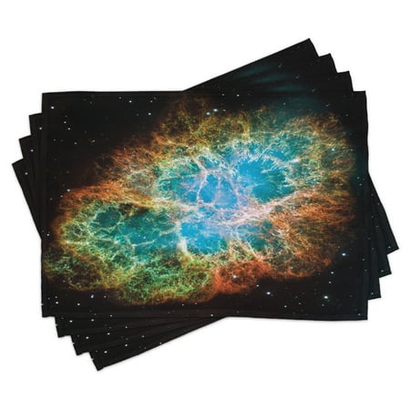 

Outer Space Placemats Set of 4 Image of Crab Nebula in Early Age Clean Version of Original Space Print Washable Fabric Place Mats for Dining Room Kitchen Table Decor Black Teal Orange by Ambesonne