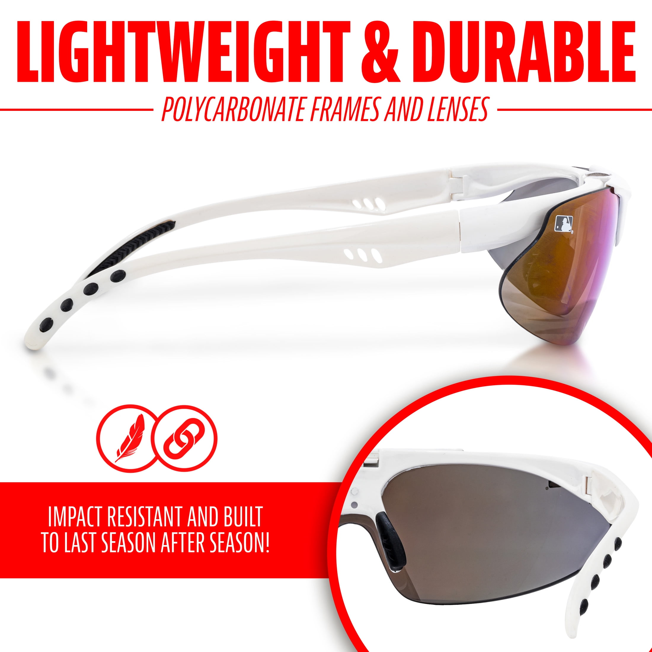 Franklin Sports MLB Baseball Sunglasses - Flip Up Baseball + Softball Sunglasses for Kids + Adults - Lightweight Sport Sunglasses for UV Protection - White