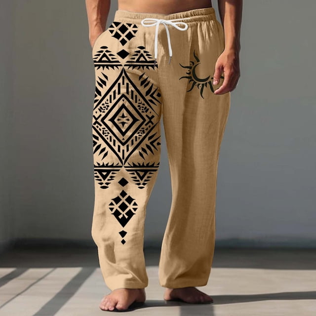 Pantalones largos para hombre, cintura elástica, transpirables, cómodos, suaves, informales, de playa, de poliéster.
