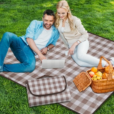 QUANFENG QF Outdoor Picnic Blanket 60" x 80" Waterproof Picnic Mat for Picnic, Outside (Brown)