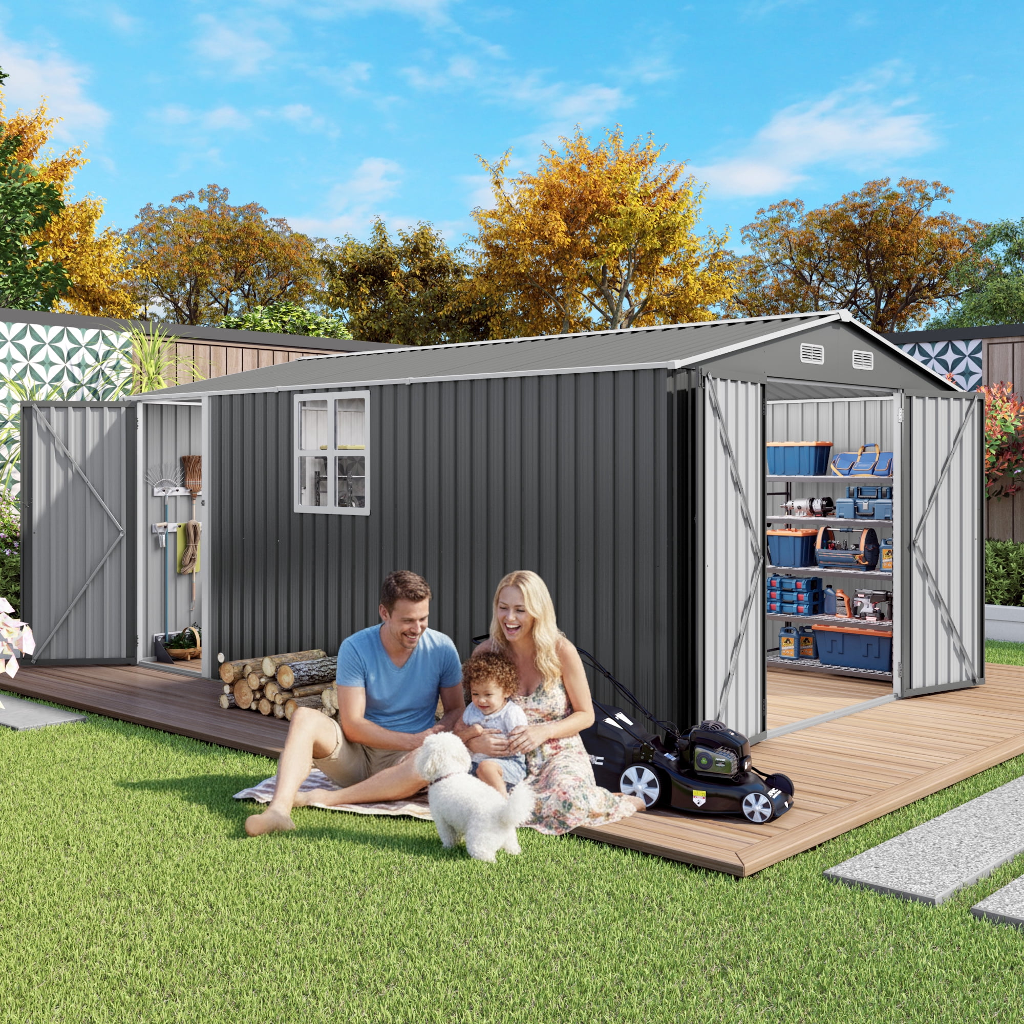 Jocisland, Outdoor Storage Shed, 13.2x21x8 ft, Metal Garage