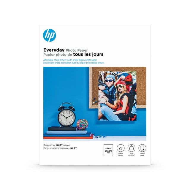 Papel fotográfico HP Everyday Glossy de 8,5 x 11 pulgadas, 25 hojas (Q5498A)