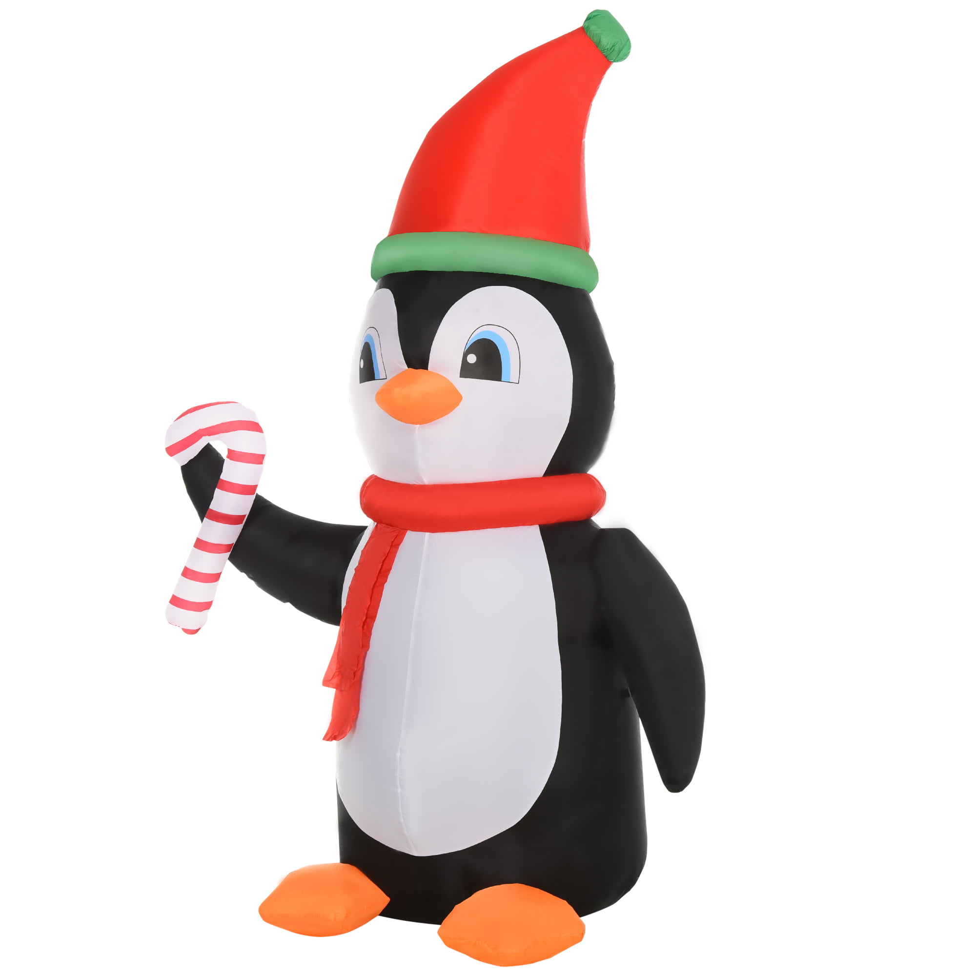 HOMCOM 8.2' Inflatable Penguin Holding Candy Cane Oversize Holiday ...