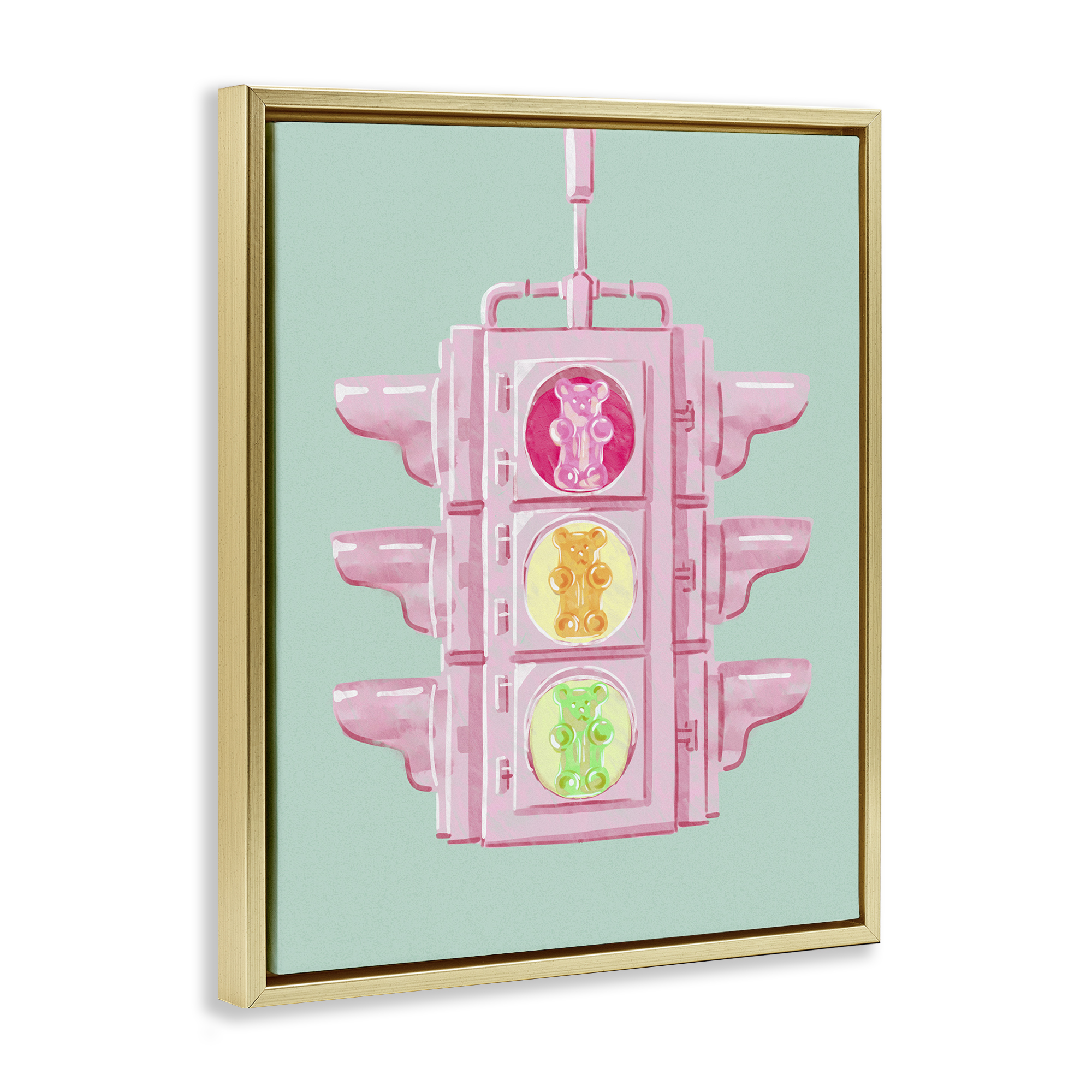 Stupell Industries Candy Bears Traffic Light Novelty Painting Gold Floater Framed Art Print Wall Art, 25 x 31