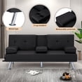 thumbnail image 2 of Modern Faux Leather Futon with Cup holders and Pillows Convertible Folding Sofa Bed, 2 of 7