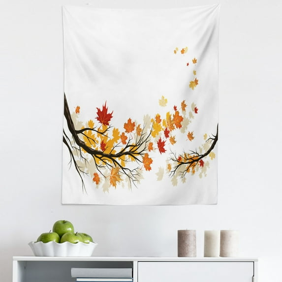 Pastoral Tapestry, Swirling Bended Autumn Tree Branches Colored Leaves Pastoral Season Theme, Fabric Wall Hanging Decor for Bedroom Living Room Dorm, 5 Sizes, Marigold Dark Orange, by Ambesonne