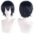 thumbnail image 1 of Zhuge Peluca de pelo corto unisex de anime, peluca de anime para cosplay, pelucas sintéticas resistentes al calor para fiesta de disfraces con flequillo, azul marino, 1 of 2