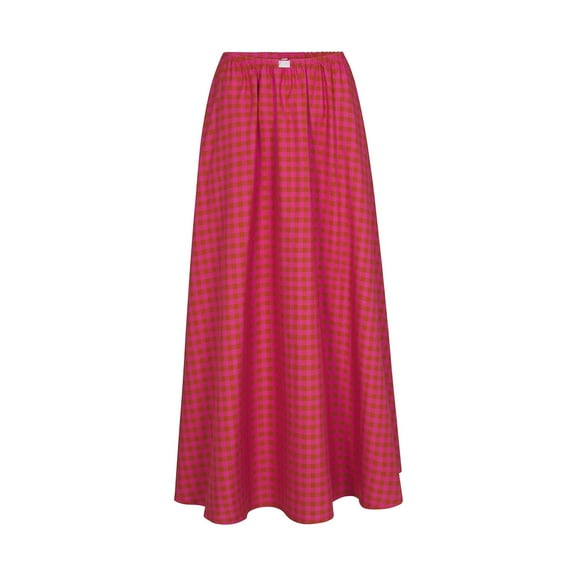 Aojekbee Women's Long Skirts Plaid Elastic Waist A-line Skirts Spring Summer Casual Skirts Streetwear