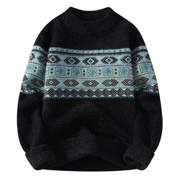 WAVSUF Men's Winter Warm Sweater Leisure Knit Sweaters Long Sleeves Crew Neck Black Size 3XL