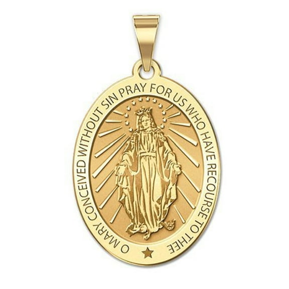Picturesongold.Com Miraculous Medal Oval Pendant Female Adult- 2/3 inch x 3/4 inch -14K Yellow Gold