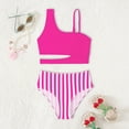 thumbnail image 2 of HCNTES Girls Swimsuit Solid Color Tankini Contrast Trim Swimwear 2 Piece Bathing Suit Padded Swimsuits for Teens(Hot Pink,11-12 Years), 2 of 5