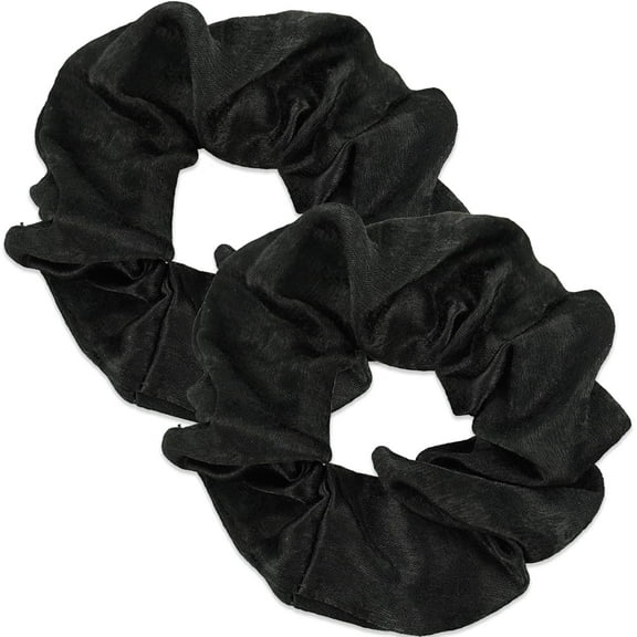 2 PCS Hair Scrunchies, Black Color Satin Silk Stretchy Solid Color Hairbands For Thick Hair Curly Hair Thin Hair Sleeping Traceless Frizz Prevention Girls Women Use