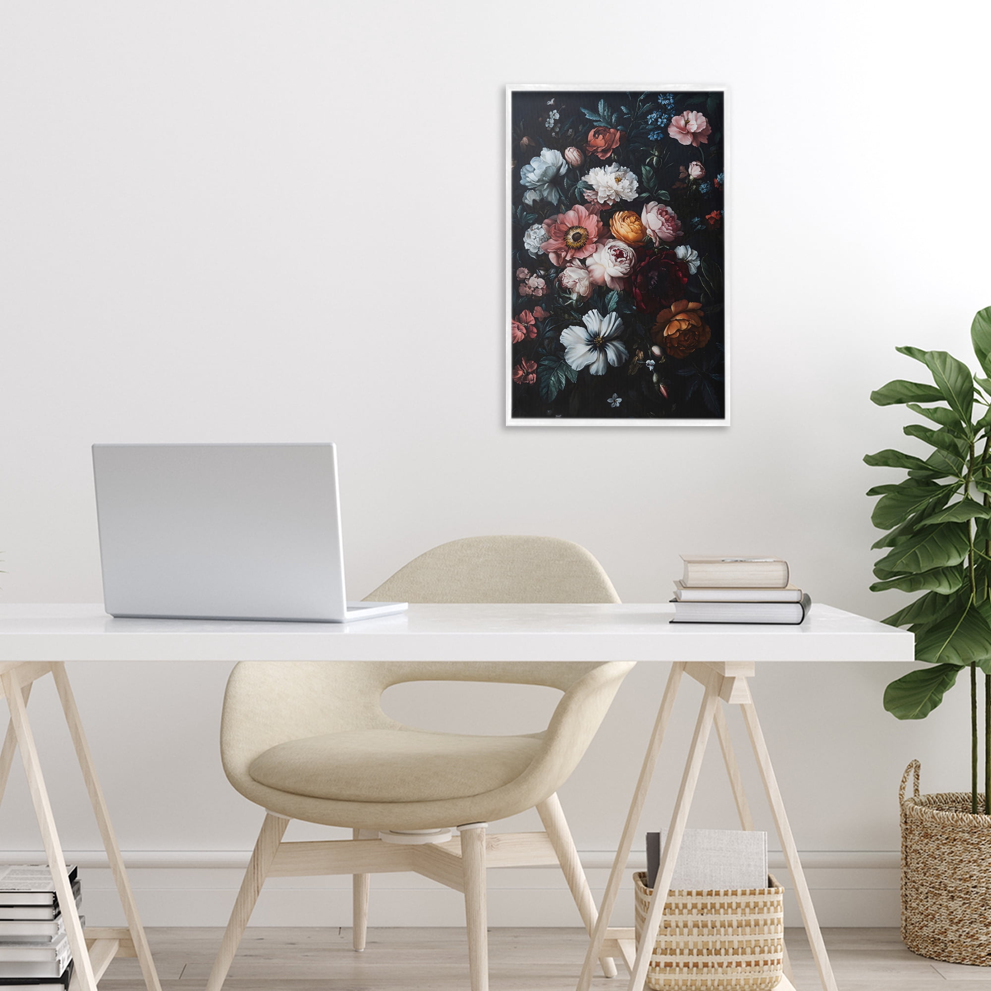 Stupell Industries Midnight Garden Velvet Florals White Framed Giclee Art, design by Creative Studio