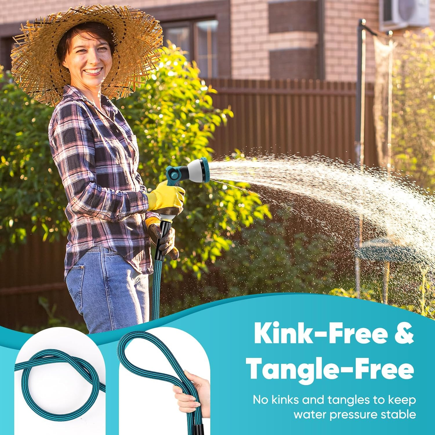 50FT Garden Hose, Lightweight Flexible Water Hose, Kink-Resistant & Abrasion-Resistant for Yard, Lawn, Outdoor & Camper Use