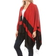 thumbnail image 6 of Sakkas Avi Women's Reversible Open Front Poncho Cardigan Ruana Cape Shawl W/Fringe - ColorBlockRed - One Size Regular, 6 of 7