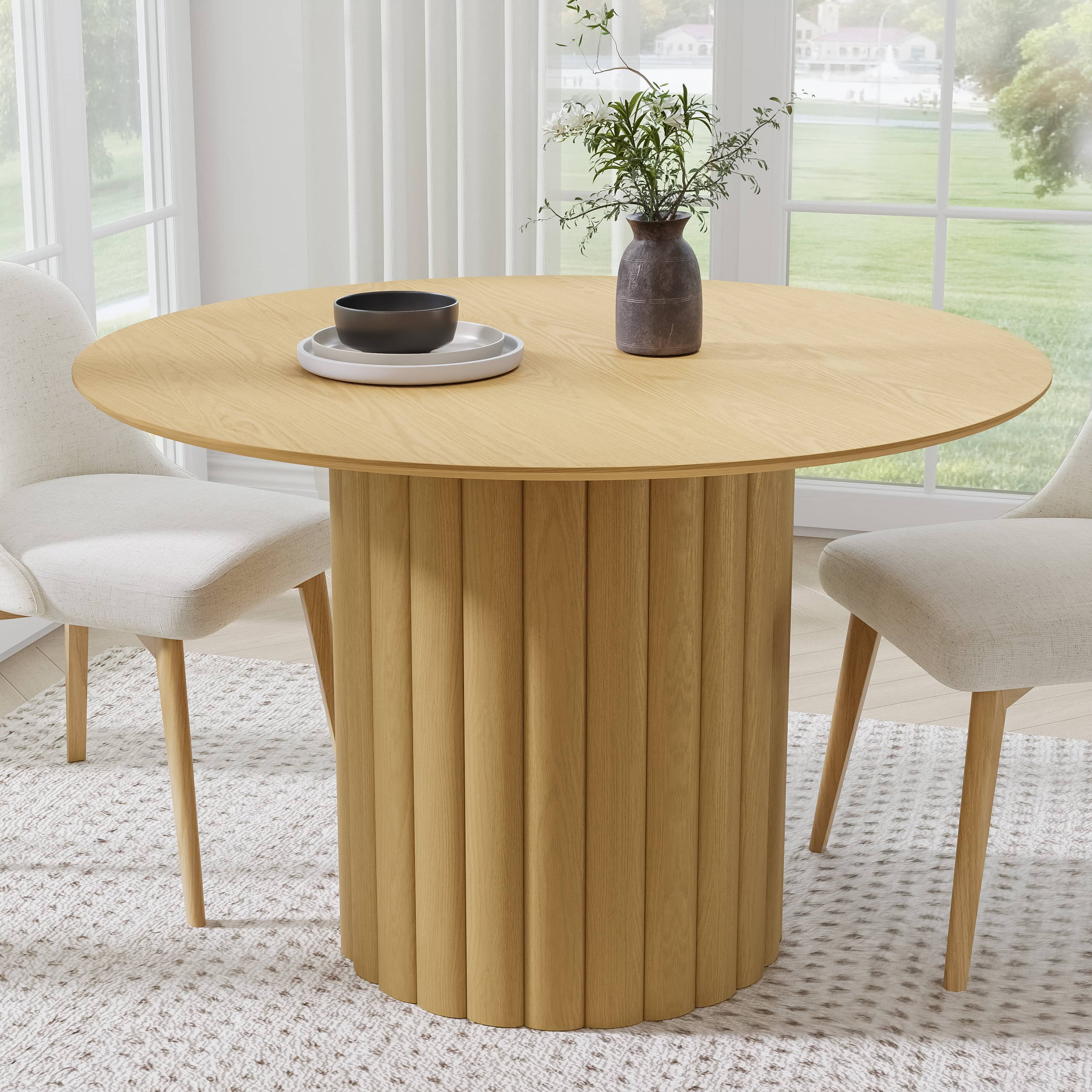 MAYEERTY 46" Rustic Dining Table Mid-Century Round Wood Kitchen Table for 4 People, Dining Room Living Room