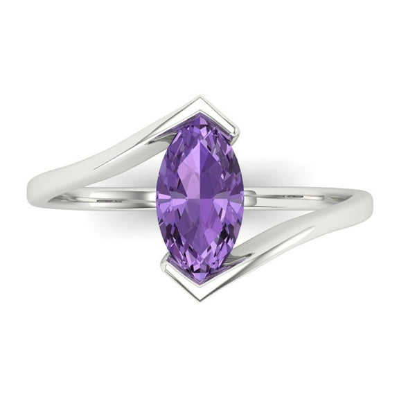 Solitaire Engagement Ring for Women - 1ct Simulated Alexandrite in 18K White Gold Promise Ring