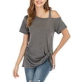 thumbnail image 5 of FUTATA Women's Summer Tops Off The Shoulder Short Sleeve Crewneck Tunic T Shirts Fashion Casual Blouse Tee Twist Knot Cold Shoulder Tops,S-2XL,Black/Gray/Burgundy, 5 of 6