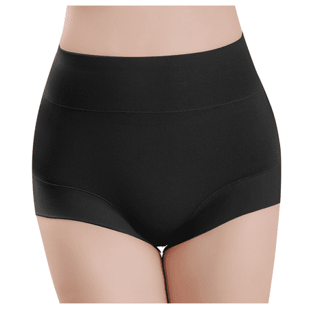 Fulorrnie Underwear for Women Plus Size High Waist Tummy Control Seamless Panty Briefs Banded Stretchable Panties Black L