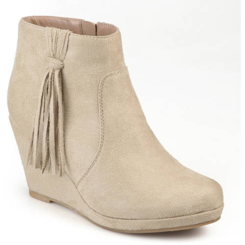 Women's Faux Suede Tassel Round Toe Wedge Boots - Walmart.com