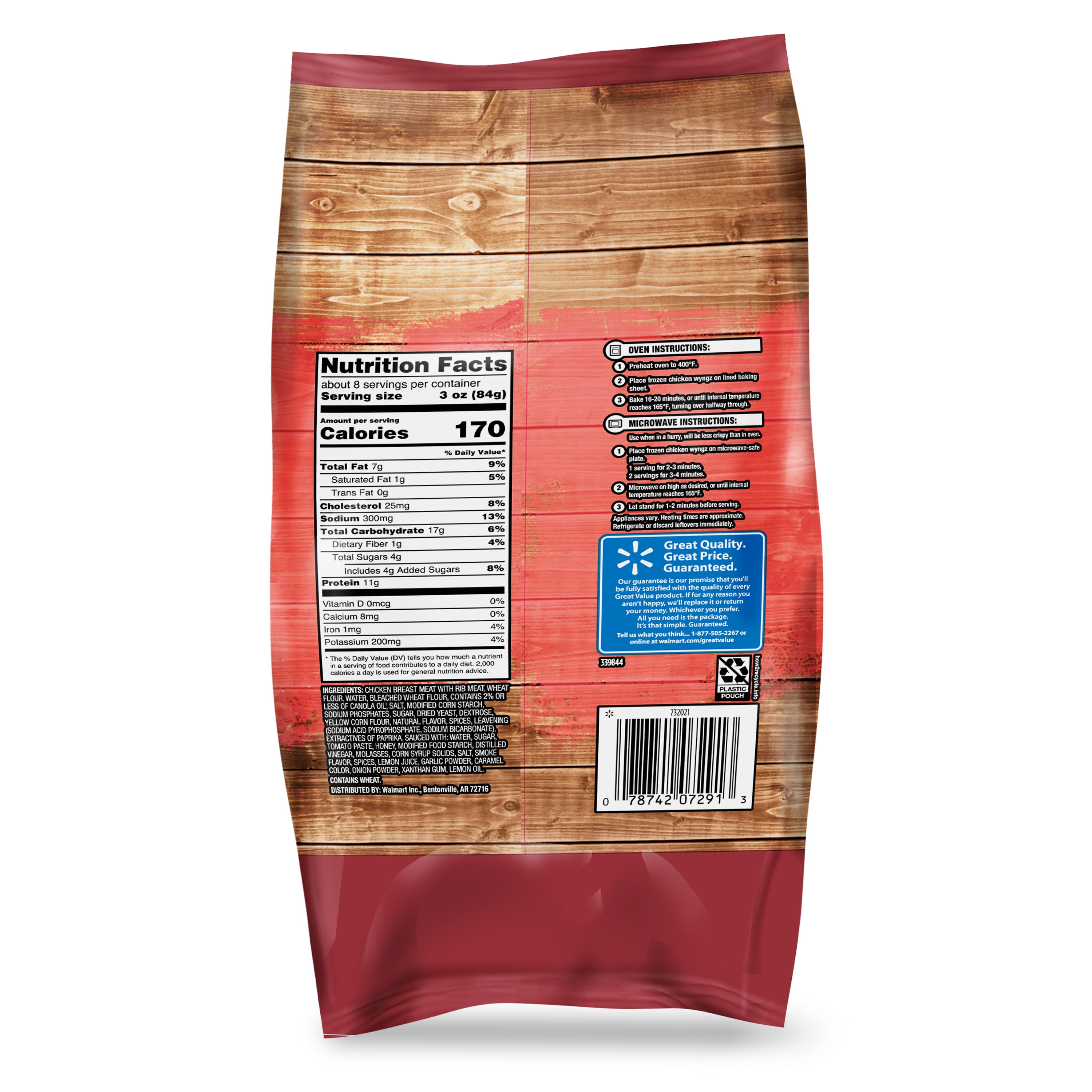 Great Value Honey BBQ Seasoned Boneless Fully Cooked Chicken Bites, 24 oz (Frozen)