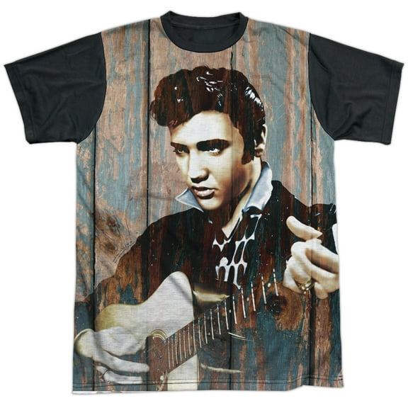 Elvis Presley - Woodgrain - Short Sleeve Black Back Shirt - Small