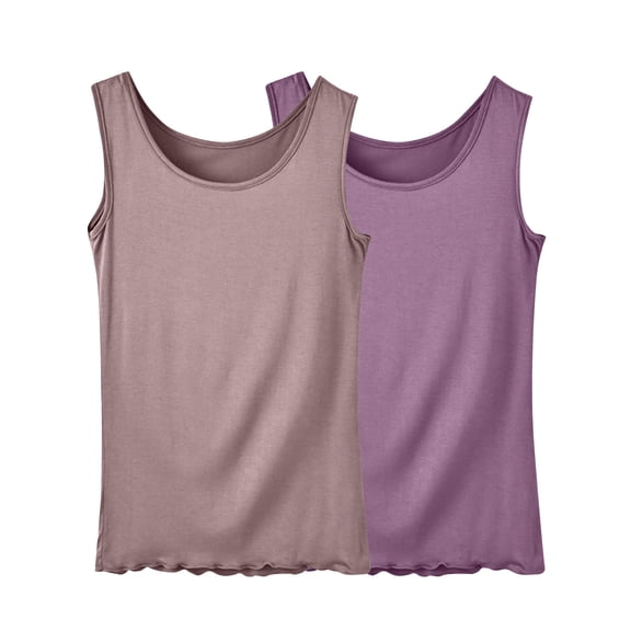 Fewfanhot 2-Pack Women Modal Camisole Tank Tops, Spaghetti Strap Ruched Scoop Neck Casual Summer Layering Cami, Soft Breathable Sleeveless Blouse, S-3XL