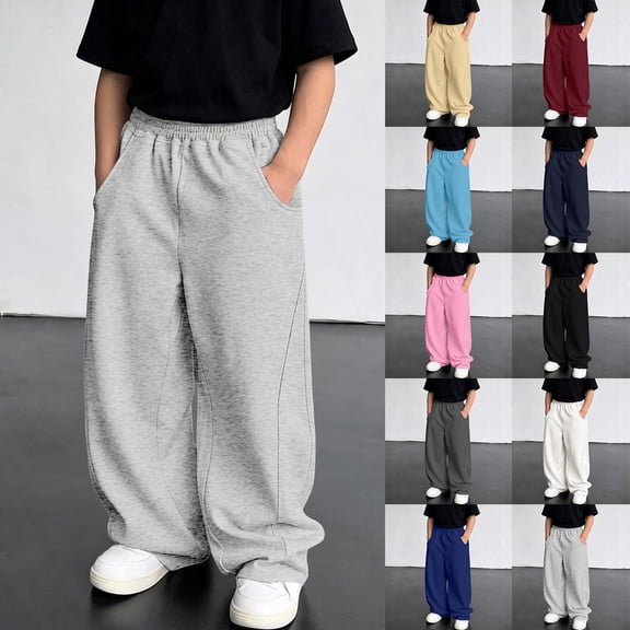 Faraee Boys Baggy Sweatpants Elastic Waist Wide Leg Jogger Pants with Pockets Loose Fit Casual Trousers 4t 5t 6t 7t 4-15 Years