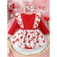 thumbnail image 3 of Honganda Baby Girl Valentine's Day Outfits Ruffle Long Sleeve Heart Print Romper with Headband Set Clothes, 3 of 7