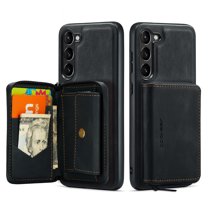 Allytechgroup for Samsung Galaxy S25 Case, Vegan PU Leather Anti-Scratch Magnetic Detachable Wallet Zipper Purse Stand Case with Card Slots for Samsung Galaxy S25, Black