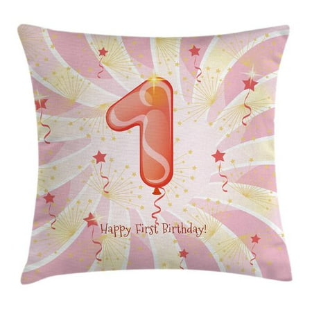 Ambesonne Party Baby Kids First Birthday Square Pillow