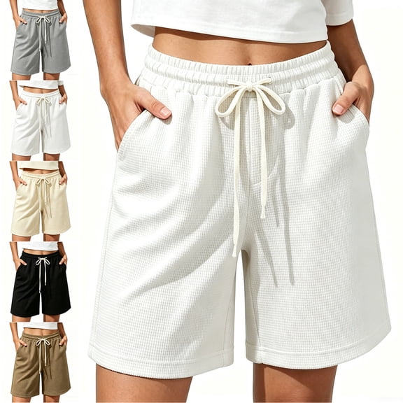MLCDZ Women's Bermuda Shorts Summer Drawstring Short Pants with Multiple Pockets Long Shorts for Women Lounge Walking Athletic Shorts