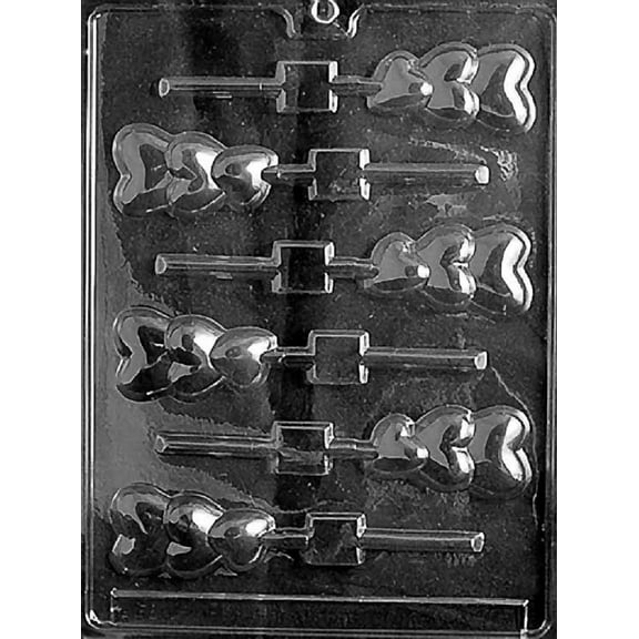 Grandmama's Goodies V025 Triple Hearts Lollipop Valentine's Day Wedding Shower Chocolate Candy Soap Mold with Exclusive Molding Instructions